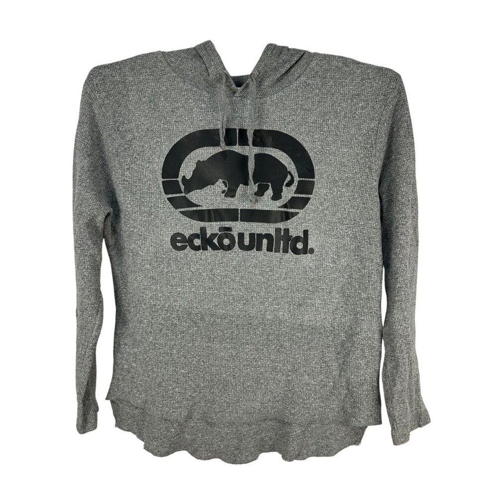 Ecko Unltd Mens Gray Hooded Sweater Logo Print Long Sleeve Pullover XL